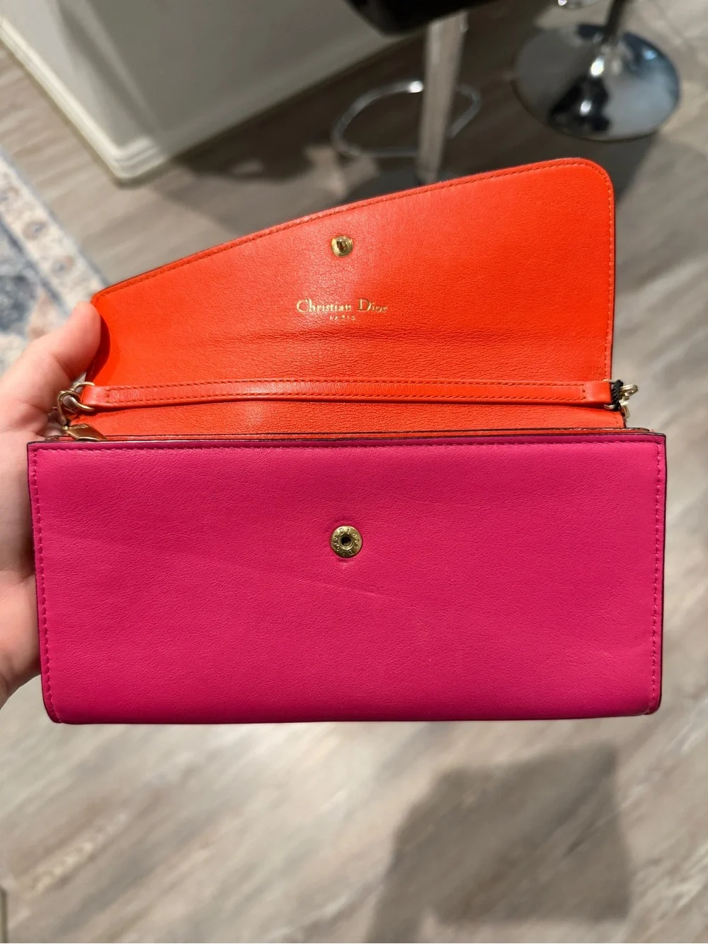 Christian Dior Bicolor Long Wallet on Chain - Orange/Fuchsia